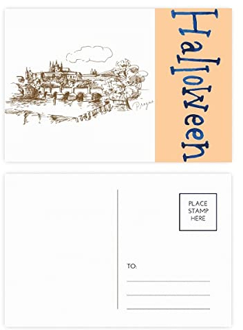 Charles Bridge Prag tschechisches Wahrzeichen Halloween-Postkarten-Set Dankeskarte Postkarte Postkarte Postkarte Seite 20 Stück