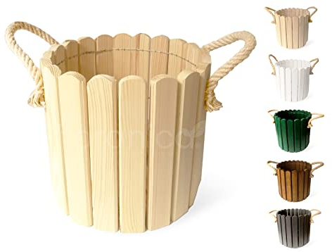 Floranica Pot de Fleur Interieur de pin jardinieres Exterieur Bois de pin Corde Jute Ficelle Cache Pot 33x20cm Natural