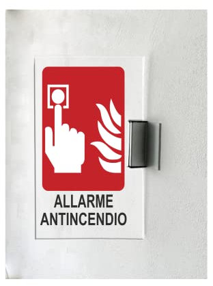 CARTELLO IN PLEXIGLASS A BANDIERA SEGNALETICO - ALLARME ANTINCENDIO - Con Supporto in alluminio & Stampa U.V. (15x21 CM)