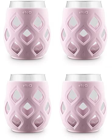 Ello Cru - Juego de copas de vino sin tallo con fundas de silicona, 17 onzas, paquete de 4, color rosa cachemira