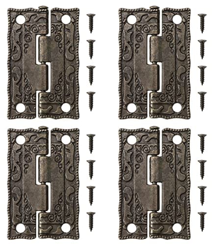 Be In Your Mind 20 Stück Retro Türscharniere Mini Klappscharniere Vintage Dekorative Scharniere mit 80 Stück Schrauben für Holzkisten Schränke Schmuckschatullen, Antik Bronze