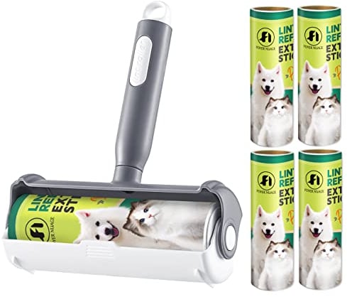 16cm Rouleau&Brosse Poils Animaux,Brosse Anti Poils Animaux 2in1,Rouleau à Peluches avec Housse pour Poils d'animaux, Nettoyeur pour Vêtements,Costume,Manteau,300 Feuilles (5Rouleaux+1Poignée)