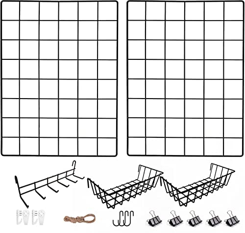 Lot de 2 grilles murales multifonctionnelles noires (30 x 40 cm) pour la décoration murale photo et tableau mémo DIY dans la famille.