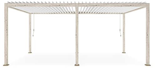 Decor Space Gazebo Ocean 3,6 x 6 metri, pergola con struttura in alluminio, tetto lamellare orientabile, da giardino e veranda, Rustic-Bianco