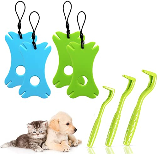Ruikdly Zeckenentferner 7er Set Enthalten 3 Größen Zeckenhaken und 4 Zeckenkarte mit Lupe Zeckenzange für Hunde Katze Kinder Schonende Zeckenentfernung in Sekunden (Grün/Blau)