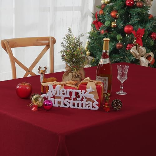 Yrendenge Rote Weihnachten Leinenoptik Tischdecke Wasserabweisend Abwaschbar Tischwäsche, Fleckschutz Optik Tischdecken, Lotuseffekt Party Tisch Weihnachtsdekoration Tischdecke, 130x220 cm