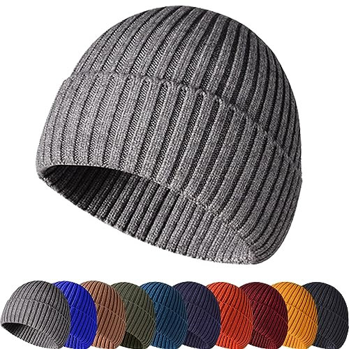 Baynetin Wintermütze Strickmütze, Weich, Warm, Stretch, Bequem, Atmungsaktiv Beanie Mütze Roll up Edge Cuffed Plain Schädeldecke Fisherman Hut Unisex (Grau)