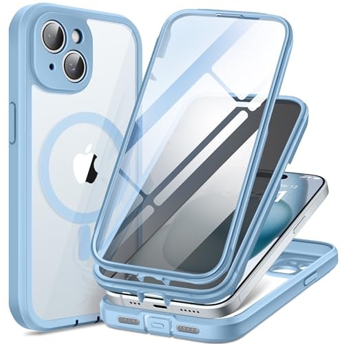 TIESZEN Magnetic for iPhone 15 Plus Case, [Dustproof Design] Compatible with Magsafe, Built-in Privacy Screen Protector & 9H Tempered Glass Screen Protector & Upgraded Camera Protection, Blue