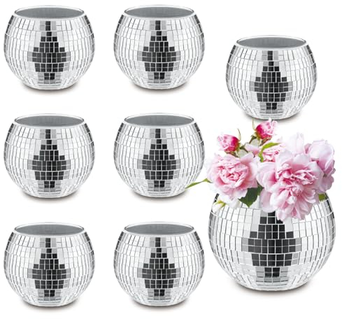 Discokugel-Vasen, Glas, Discokugel-Pflanzgefäß, Kerzenhalter, Vasen, Spiegel, Discokugel-Blumenvasen für Hochzeit, Geburtstag, Büro, Schlafzimmer, 8 Stück