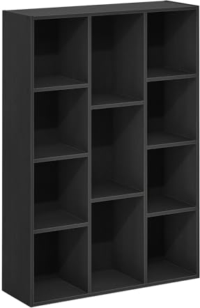 Furinno Luder 11-Cube Wende-Bücherregal mit offenem Regal, Schwarzes Holz