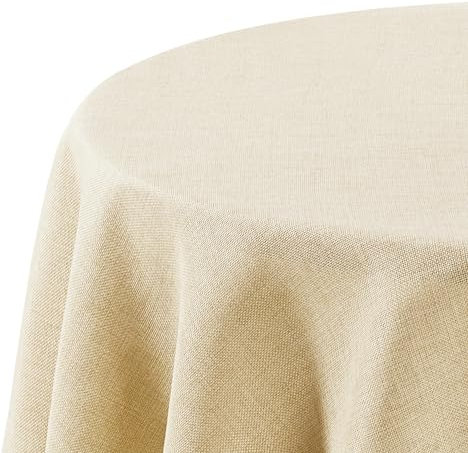 Deconovo Tischwäsche Tischdecke Wasserdicht Tischdecken Lotuseffekt Tischtuch Leinenoptik Tischtücher Abwaschbar, Rund, 140cm, Creme, 1 Stück