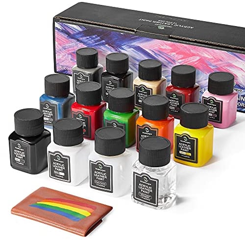 Smalltongue Kit de peinture acrylique pour cuir 14 couleurs originales pour chaussures, baskets, canapés, sacs, siège auto, kit de teinture acrylique pour cuir avec préparateur et déglazer pour cuir