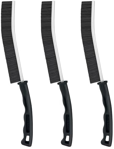 YUNGMAX 3PCS Hard Bristle Crevice Cleaning Brushes, Long Handle Bathroom Tile Grout Cleaner Brush, Narrow Curved Gap Cleaning Tool Scrubs Nooks and Crannies