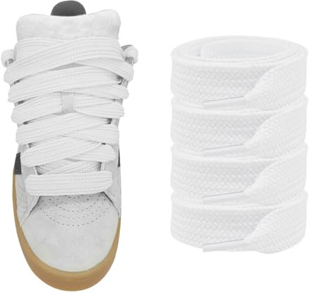 UamGlsob 2 Paires de Lacets Plats Extra-larges (15mm) pour Chaussures Adidas Campus 00s, Style Rétro Streetwear, Lacets Gros épais pour Sneakers (White, 54/140cm)