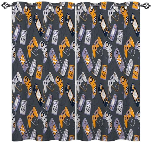 ANHOPE Gaming Thema Gamer Gamepad Vorhänge mit Ösen Blickdichte Gardinen Blackout Curtain Thermo Vorhang Kinder Jungen Mädchen Schlafzimmer Wohnzimmer Verdunklungsvorhänge 2er Set H 160 x B 140 cm