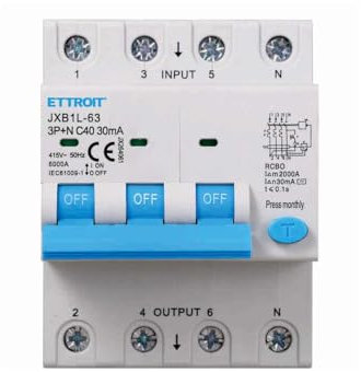 ZOREI Leitungsschutzschalter, dreiphasig, 30 mA, 3P+N 6KA 380 V, belegt 4 DIN-Module, RCBO 3P+N 30 mA C40 40 A