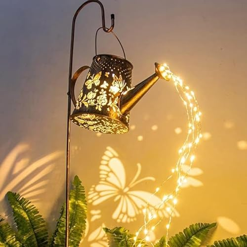 Asslye Arrosoir Guirlande Solaire Exterieur avec Papillon, LED IP65 Imperméable Lampe Solaire Exterieur pour Jardin Extérieur, Decoration Jardin Exterieur pour Cour, Allées, Paysage