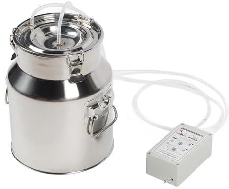 MENDUNER Mungitrice Elettrica per Capre da 14 Litri, Mungitrice per Mucche e Capre, Pompa a Vuoto Pulsante Portatile Plug-in Secchio in Acciaio Inossidabile 304 con Valvola di Ritegno