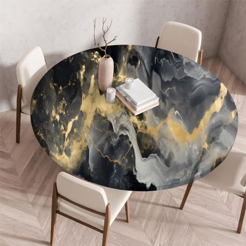 Outdoor Runde Tischdecke Mit Gummizug Kanten Wischen Sauber Runde Marmor Tischtuch Klein Wasserdicht Polyester Couchtisch Abdeckung Tischschoner Für Essen Bistro Garten (80cm,Colour 3)