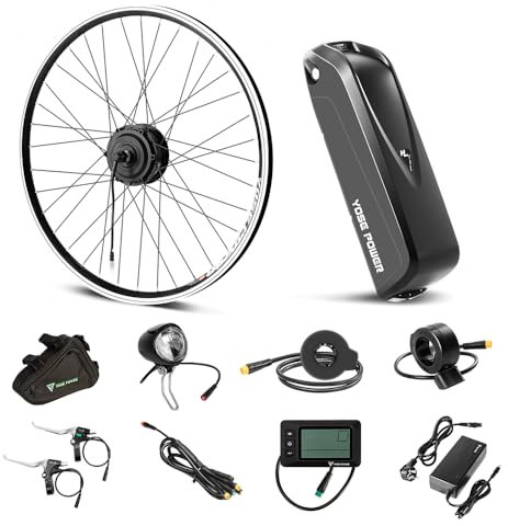 YOSE POWER Ebike Kit 36V250W 28 kit de Conversion de moyeu pour vélo électrique Avant avec Batterie Hailong 36V 18Ah DIY e-Bike LCD