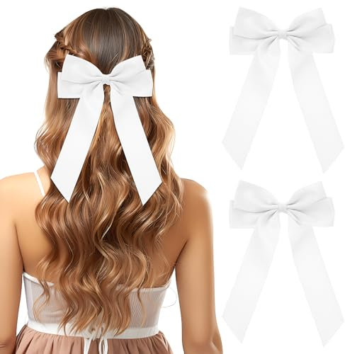 Molain 2 Stück Haarschleife Damen, Seidige Satin-Haarschleifen Schleife Haare Haarband Mädchen Haarschmuck Pferdeschwanzhalter für Party, Weihnachten, Frauen, Mädchen(Weiß)