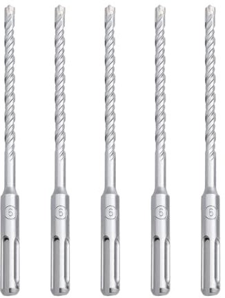 hsawbit 5PCS Masonry Drill Bits Set with SDS Plus Shank, 6mm x 160mm Hammer Drill Masonry Drills Tungsten Carbide Tip for Concrete, Brick, Cement Walls, Stone