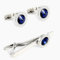 Ensemble Pince à Cravate et Bouton de Manchette Homme | Broche Cravates cristal bleu | Accessoire Argenté Mode Hommes | Cadeau Affaires Anniversaire de Mariage