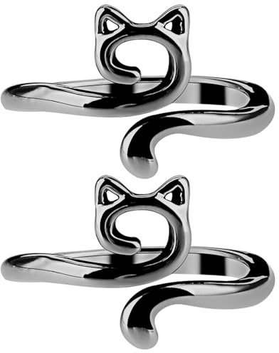 YUXIANLB 2 Stück Häkel-Finger-Spannringe Verstellbare Garnhalter mit Katzenmuster für Häkeln und Stricken Häkeln Garnhalter Katzenmuster Führungsschlaufe Gestrickt Weben Strickregler Dekorieren