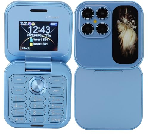 PUSOKEI Mi NI Flip Handy, 2G Flip Handy mit 1,77 Zoll Bildschirm, Kleinstes Flip Handy mit Dual Nano SIM Steckplatz, FM Radio, HD Rückkamera, LED Taschenlampe, 1000 mAh (Blue)