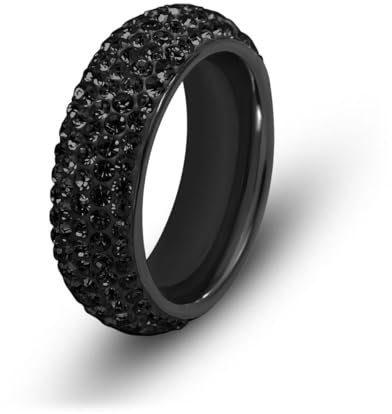 Soul-Cats Moderner Schmuck Schwarzer Zirkonia-Ring aus Edelstahl für Damen Strass Stein ein Statement-Piece, Größe:19 mm
