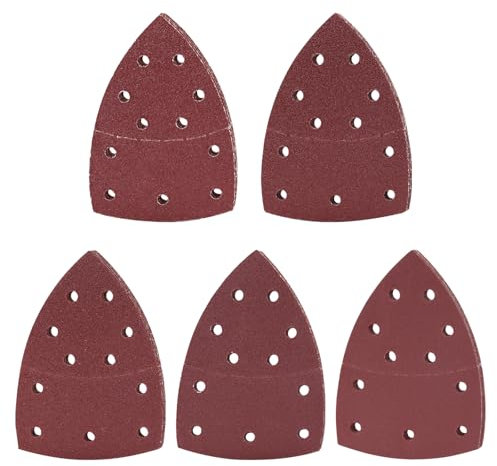 wadafen Schleifpapier Dreieckschleifer, 50 Blatt Delta Schleifpapier Klett 105x152mm Schleifdreiecke Schleifblätter 11 Loch, Korn 40/80/120/180/240 je x10, für Deltaschleifer & Multischleifer