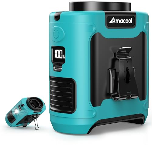 Amacool Portable Waist Fan Clip On,MAX 40H Work Time,10000mAh Rechargeable Wearable Shirt Fan with Light,16000RPM Powerful 5 Speeds Belt Fan Personal Cooling Fan (Blue)