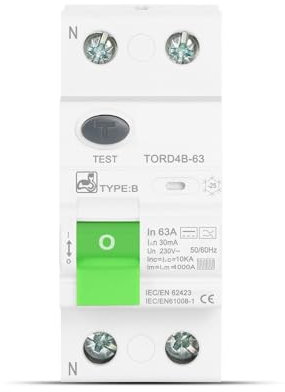 AMEHRU Interruttore differenziale Corrente residua di Tipo B differenziale 2P 4P AC 40a 63a 30ma 100ma 300ma 10KA Guida DIN 230V(25A,2 Pole 300 mA)