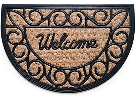 HOME ZEN HOUSEHOLD LINEN Felpudo Art Spider de fibra de coco con estampados imaginativos alfombra entrada casa seca paso con reverso de PVC para exterior e interior (40 x 70 cm, media luna Welcome 2)