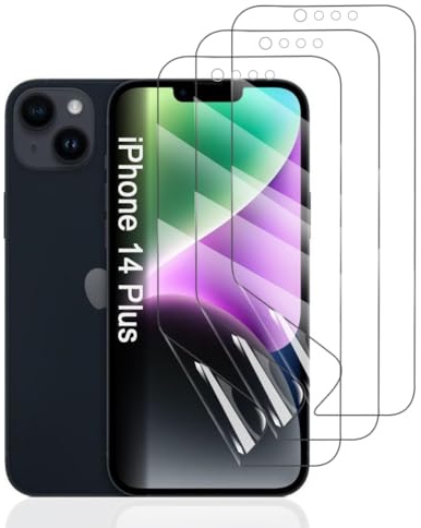 Hhfcryst Protector de Hidrogel Protector para iPhone 14 Plus, 3 Piezas TPU Protectores de Pantalla HD Transparente Suave (Vidrio no templado)