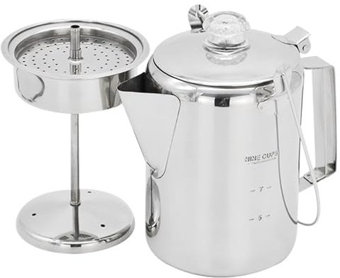 Wdbild Caffettiera da 9 tazze, in acciaio inox, grande capacità, con coperchio incernierato, per campeggio e cucina domestica