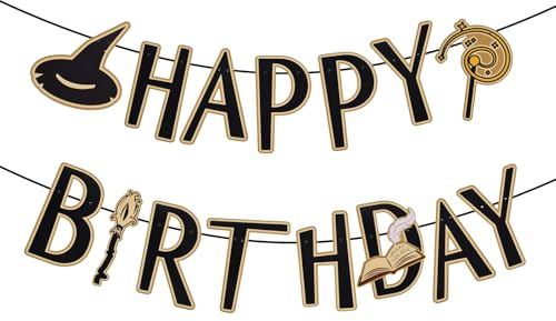 SAVITA Happy Birthday Banner mit Magischem Thema, Vorgespanntes Partybanner mit Zauberer-Thema Fantasy Geburtstagsdekoration Foto-Requisiten-Hintergrund für Fans Jungen Mädchen Kinderparty-Zubehör