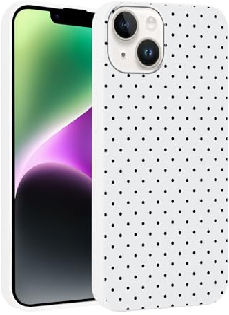Foonary Polka Dot Phone Case for iPhone 14 Cute Fashion Pattern Case 6.1, Aesthetic Trendy Stylish Design Women Girly Cover Camera Protective Slim Silicone Shockproof TPU Funda, White
