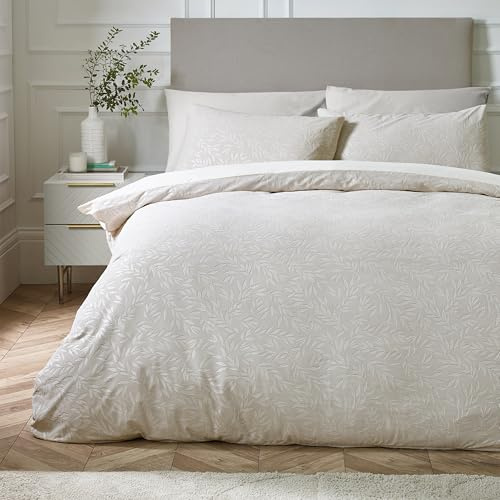 Catherine Lansfield Corded Leaves Single Duvet Cover Set with Pillowcase Champagne Gold