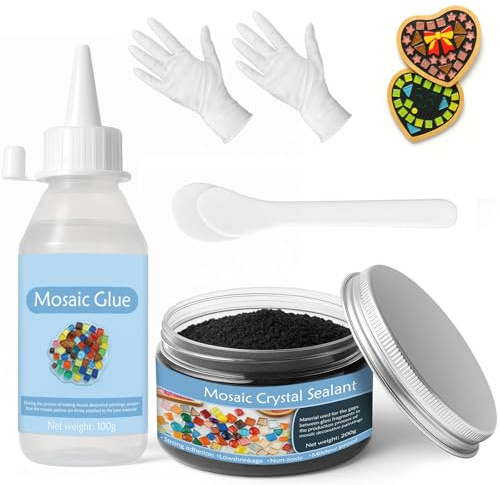 DINGSEN Mosaik-Set, inklusive Mosaikkleber und Fugenmasse, Applikator, Handschuhe, perfekt für Heimdekoration, DIY-Bastelarbeiten, handgefertigte Geschenke (Schwarze Fugenmasse)