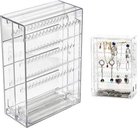 Porta Collane, Porta Collane da Appendere Organizer Gioielli Vetrina in Acrilico Trasparente, Scatola Portagioie Antipolvere con Design Estrattibile per Orecchini Braccialetti Coiffeuse Camera