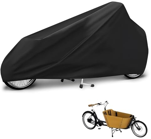 Lastenrad Abdeckung- Fahrradabdeckung wasserdicht aus 600D Oxford,Gewebe verschweißte Innennähte, Fahrradgarage für Lastenrad Abdeckplane Dreirad Fahrradschutzhülle zweispurig (Schwarz)
