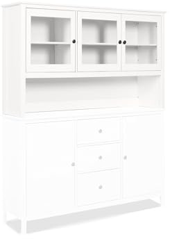 KHG Buffetaufsatz Landhausstil weiß Massivholz Kiefer-Echtholz Buffet Kommode passend zum Sideboard 3 Glastüren