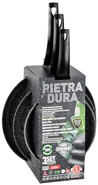 GMD COOKWARE ITALY Set 3 Padelle in Pietra Dura Antiaderenti – 20/24/28 cm