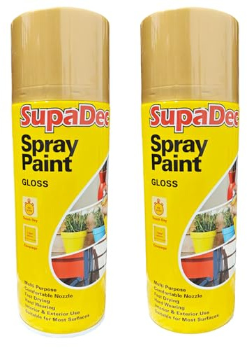 SupaDec Spray Paint Gloss Gold 400ml (Pack of 2) | Fast Drying Multi-Surface Paint for Metal, Wood, Plastic & More | Durable High Gloss Finish for Indoor & Outdoor Use