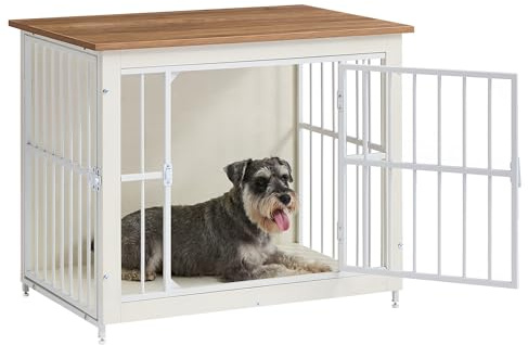 Feandrea Hundekäfig Möbel, Hundebox für Zuhause, Hundehütte Indoor, geschlossener Boden, Hundehaus 2 Türen, M, Hunde bis 20 kg, Dackel, Shih Tzu, Zwergschnauzer, wolkenweiß-honigbraun PFC022KB01