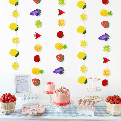3PCS Fruit Banner, Colorful Summer Tropical Fruit Hanging Decoration | Tutti Frutti Theme Garland, Grape Lemon Strawberry Wreath, for Fruity Birthday Party, Baby Shower, Wedding Nursery Home Decor