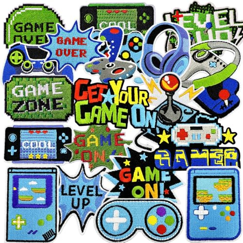 20 Video Game Patches Funny Video Game Applique Embroidered Iron on Sew on Patches for Kids Boys Gamer Fans Enthusiasts DIY Decoration Jackets Clothes Backpacks Jeans Bags