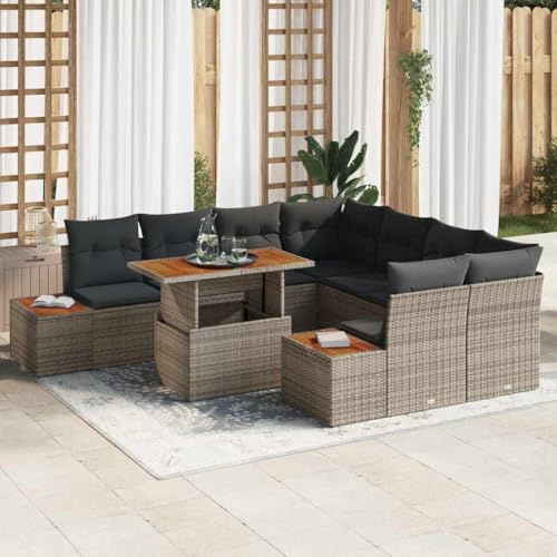 Frdhee Wintergarten Möbel Sitzgruppe,Garten Essgruppe 9 pcs Grau und Braun 100 x 55 x 73 cm,Sitzgruppe für Innenbereiche und Außenbereich