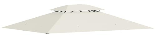 Outsunny Ersatzplane für Pavillon-Sonnensegel 4 x 3 m, doppeltes Dach mit Drainagelöchern, hochdichtes Polyester 180 g/m², Sonnenschutz, NUR PLANE ENTHALTEN, cremefarben